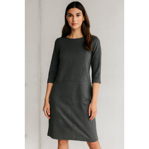 J.Jill Gray Pinstripe Sheath Dress M 3/4 Sleeve Knee-Length Workwear - Picture 2 of 9